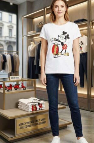 T- shirt manica corta in cotone stampa mickey mouse,taglia unica vestibilità morbida Spedizione Gratuita