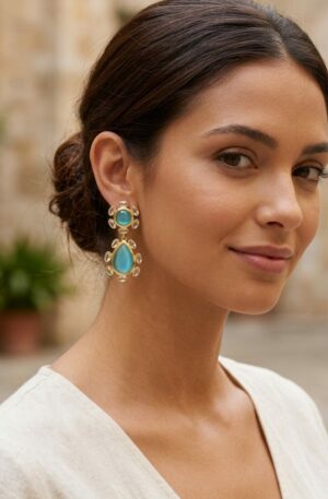 Orecchini realizzati con ottone, occhio di gatto turchese e zirconilunghezza 4cm peso 7gr Spedizione Gratuita