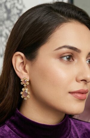 Orecchini realizzati con ottone, occhio di gatto colori cipria e zirconilunghezza 4cm peso 7gr Spedizione Gratuita