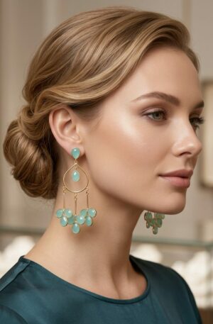 Orecchini  realizzati con ottone ed occhio di gatto color acqua marina.
lunghezza 8cm
peso 6gr Spedizione Gratuita