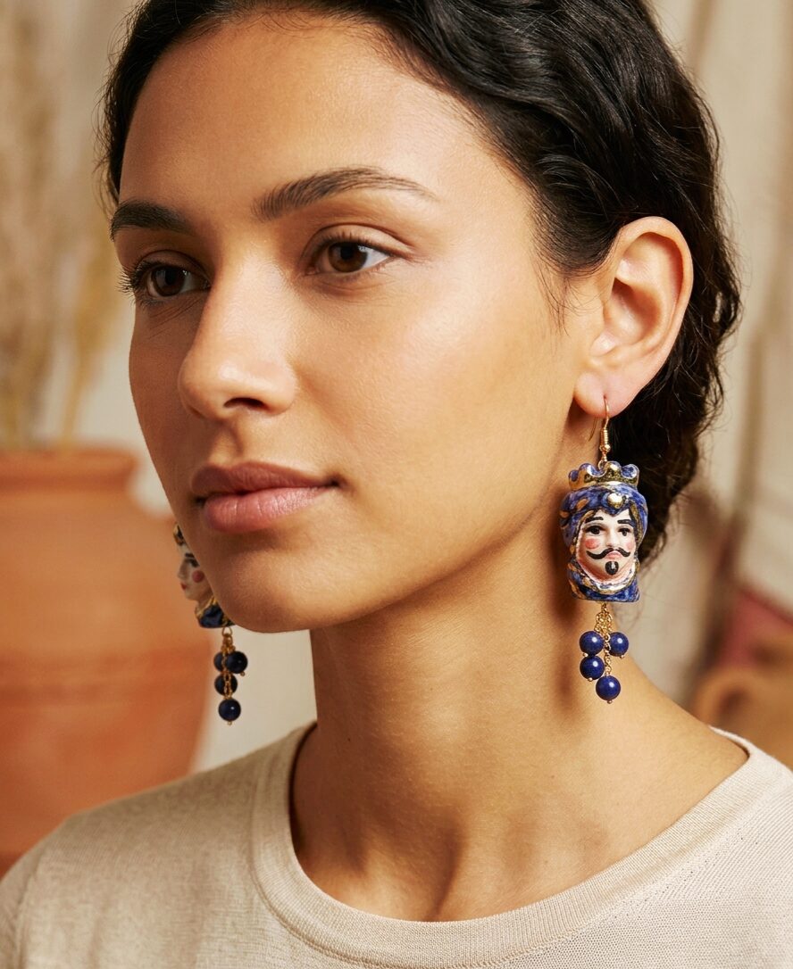 Orecchini realizzati con teste di moro maschio e femmina,ceramiche di Caltagirone, e grappolo di agata blu.
lunghezza 8cm
peso 6.4gr Spedizione Gratuita Orecchini realizzati con teste di moro maschio e femmina,ceramiche di Caltagirone, e grappolo di agata blu.
lunghezza 8cm
peso 6.4gr Spedizione Gratuita