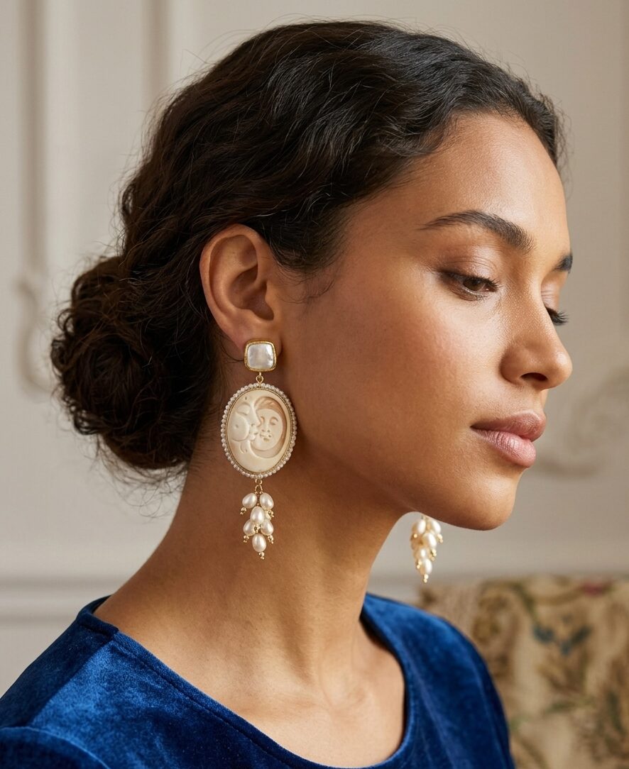 Orecchini realizzati con cammeo sole e luna di Torre del Greco, perle di maiorca e perle di fiume. Perno con ago e farfalla con perla do fiume piatta circondata da ottone.
lunghezza 8cm
peso 7.2gr Spedizione Gratuita Orecchini realizzati con cammeo sole e luna di Torre del Greco, perle di maiorca e perle di fiume. Perno con ago e farfalla con perla do fiume piatta circondata da ottone.
lunghezza 8cm
peso 7.2gr Spedizione Gratuita