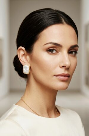 Orecchini lobo realizzati con perle scaramazze e contorno in ottone dorato. forma rettangolare.
peso 4.4gr Spedizione Gratuita