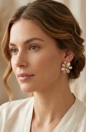 Orecchini  fiori lobo realizzati con perle di fiume bianche e sfumature di rosa, quarzi multicolore su base in ottone peso 4.9grlunghezza 2cm Spedizione Gratuita