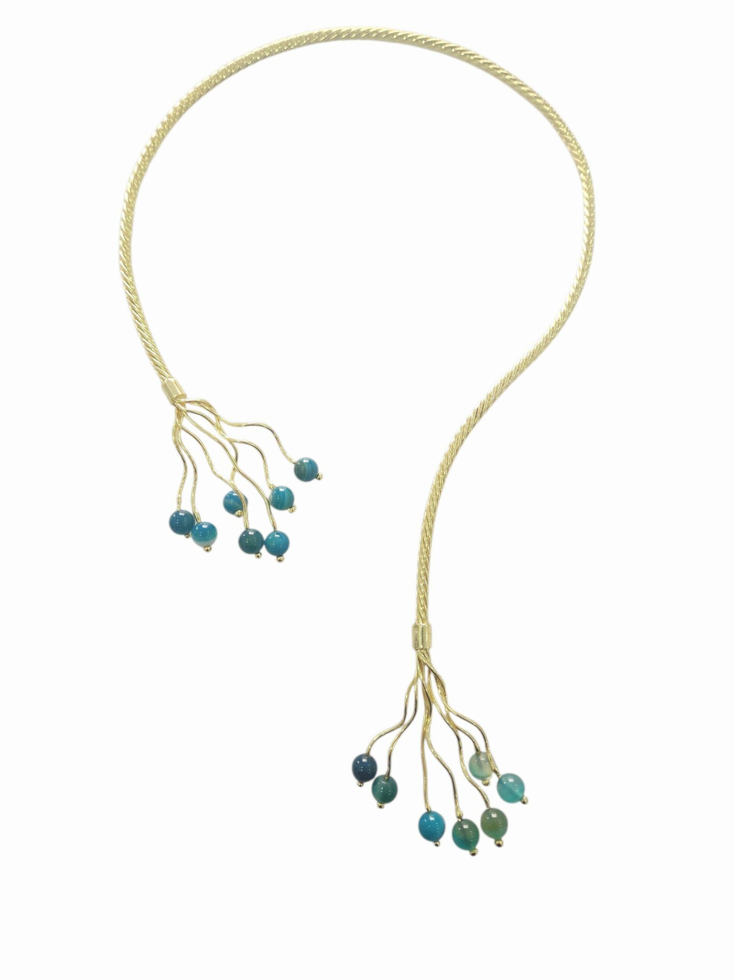 Collana girocollo  realizzata artigianalmente con ottone ed agata blu striata Spedizione Gratuita