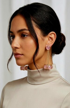 Orecchini  realizzati con occhio di gatto rosa ed ottone
lunghezza 6.5cm
peso 10.3gr Spedizione Gratuita