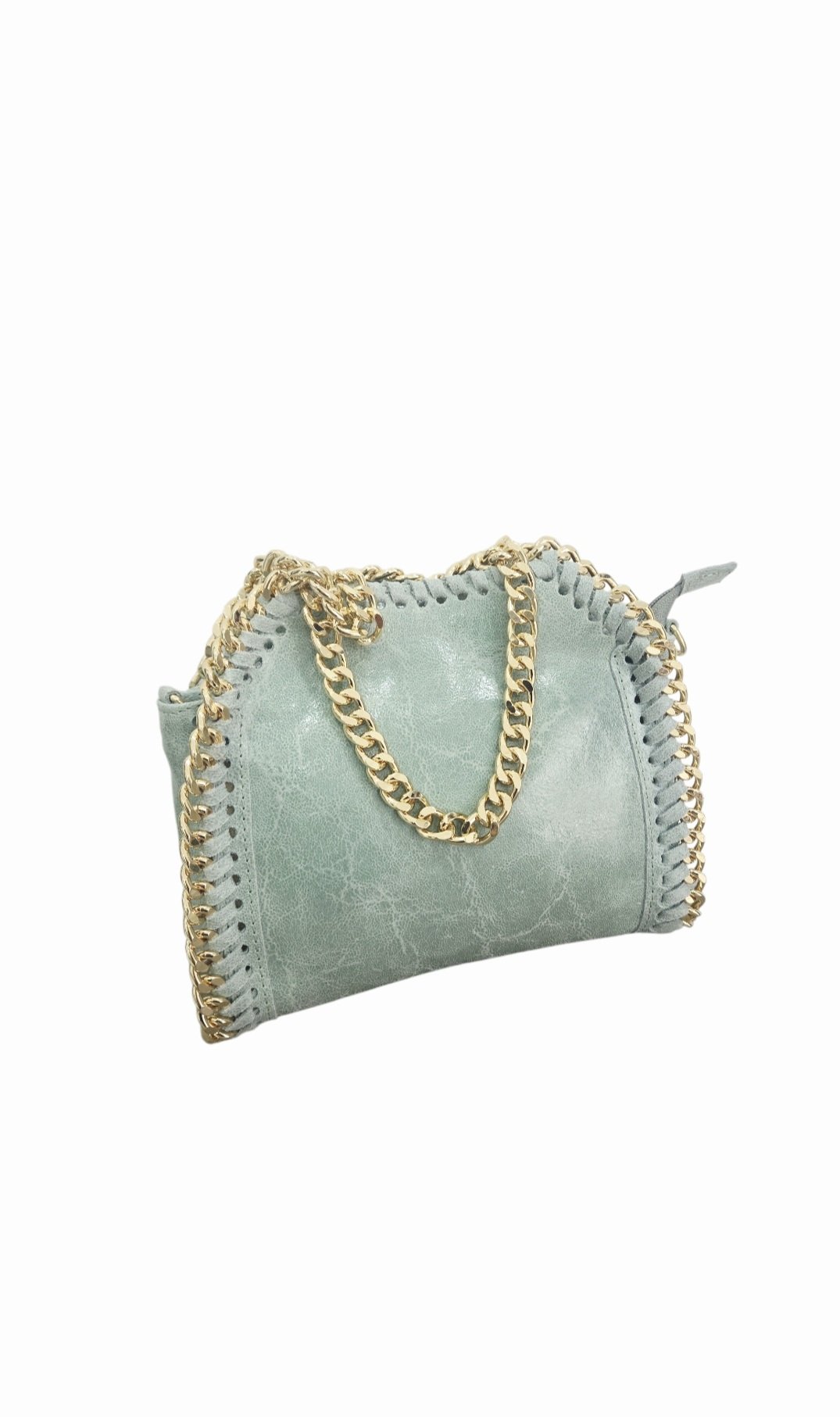 Borsa in vera pelle,made italy.Profili con catena oro; doppi manici e tracolla removibile a catena. Internamente foderata la borsa ha una taschina con cerniera. Chiusura con cerniera. Lunghezza: 22,5 cmAltezza 20 cmProfondità: 7 cmColori: celeste pastellomodello stella mcCartney Spedizione Gratuita