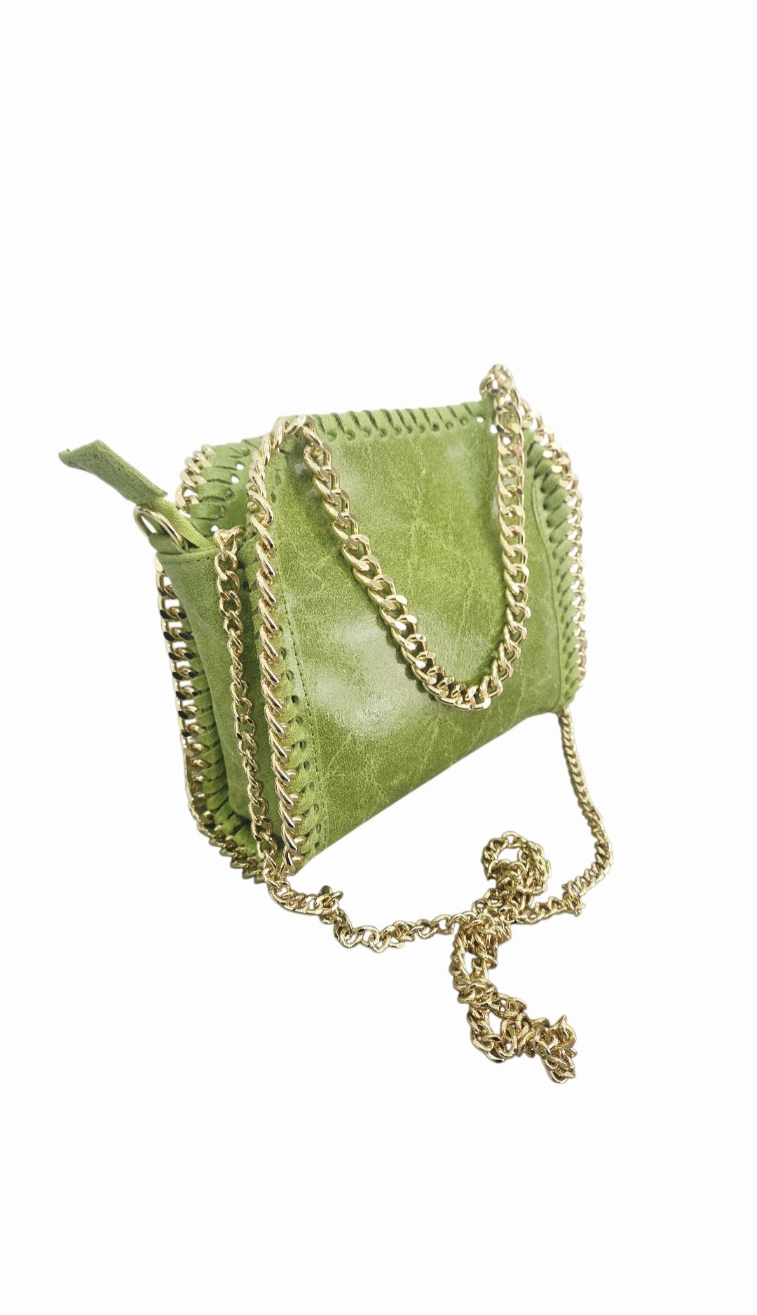 Borsa in vera pelle,made italy.Profili con catena oro; doppi manici e tracolla removibile a catena. Internamente foderata la borsa ha una taschina con cerniera. Chiusura con cerniera. Lunghezza: 22,5 cm Altezza 20 cm Profondità: 7 cmcolore verde pistacchiomodello stella McCartey Spedizione Gratuita