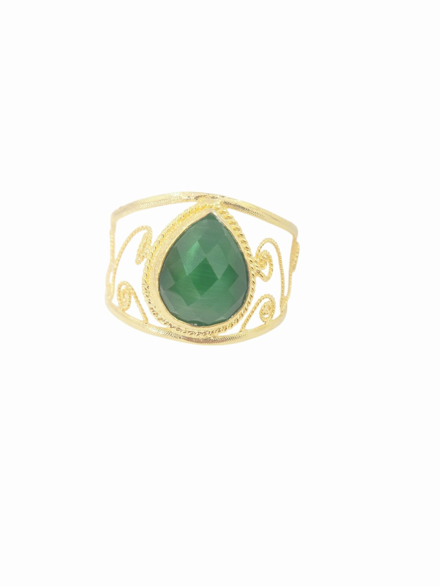 Bracciale ad incastro realizzato  con ottone e pietra occhio di gatto verde centrale Spedizione Gratuita