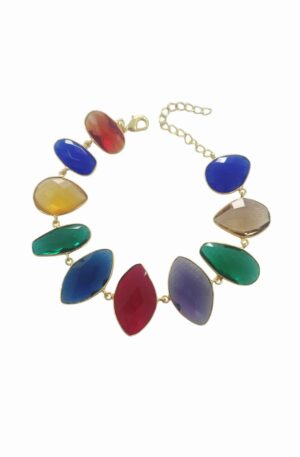 Bracciale realizzato con quarzi multicolore contornati da ottone in varie forme
Lunghezza regolabile 25cm Spedizione Gratuita