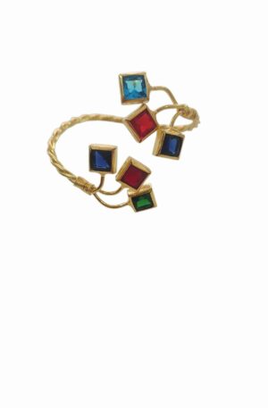 Bracciale ad incastro realizzato in ottone con quarzi blu,rossi,turchese e verde. Spedizione Gratuita