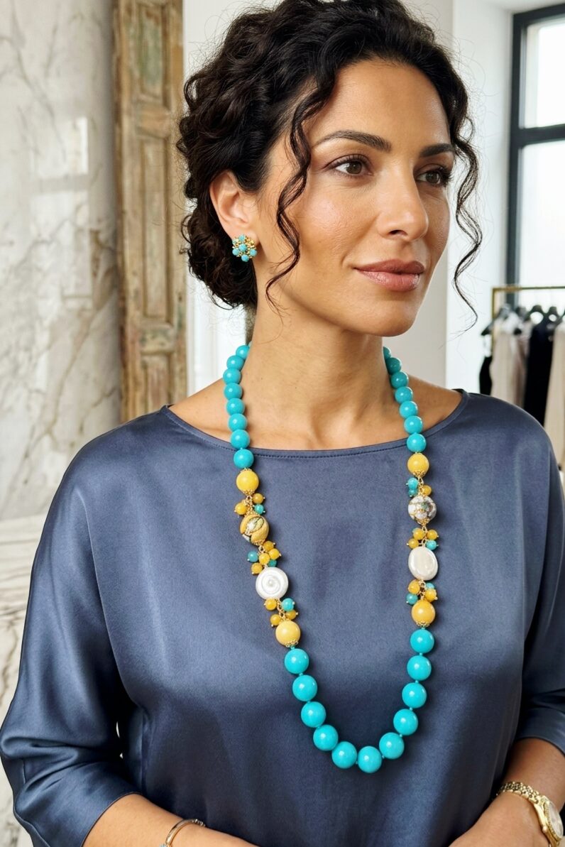 Collana realizzata con Giada turchese e gialla,perle di barocche piatte e sfere in ceramica di Caltagirone
lunghezza 80cm Spedizione Gratuita Collana realizzata con Giada turchese e gialla,perle di barocche piatte e sfere in ceramica di Caltagirone
lunghezza 80cm Spedizione Gratuita