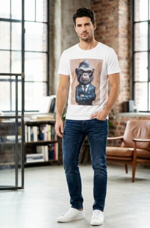 T-shirt Uomo in cotone con stampa Scimmia ,simpatica e briosa.Taglia L Spedizione Gratuita