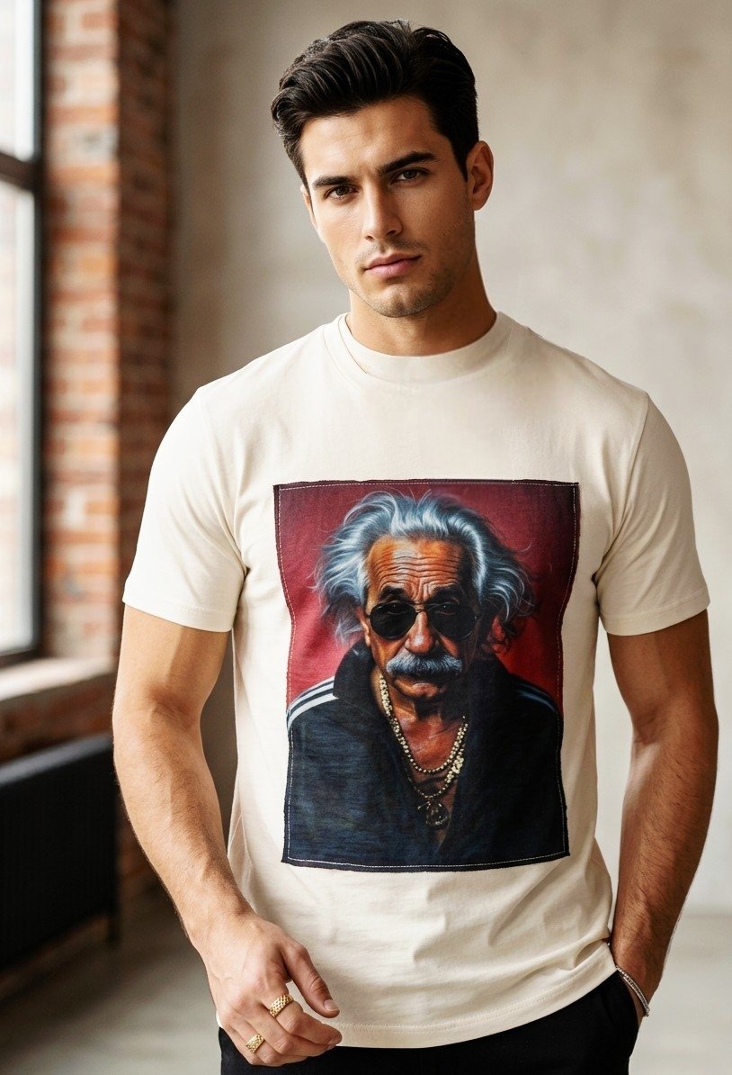 T-shirt Uomo in cotone con stampa Einstein, simpatica e briosa.Taglia S Spedizione Gratuita T-shirt Uomo in cotone con stampa Einstein, simpatica e briosa.Taglia S Spedizione Gratuita