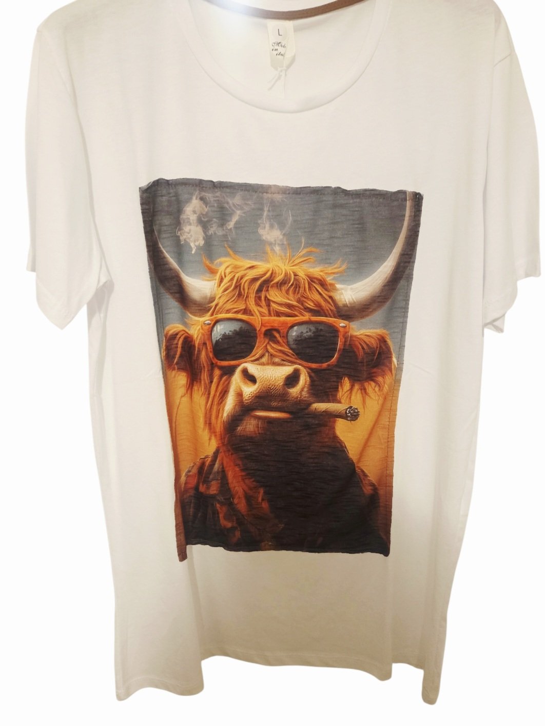 T-shirt Uomo in cotone con stampa Toro , simpatica e briosa.Taglia L Spedizione Gratuita