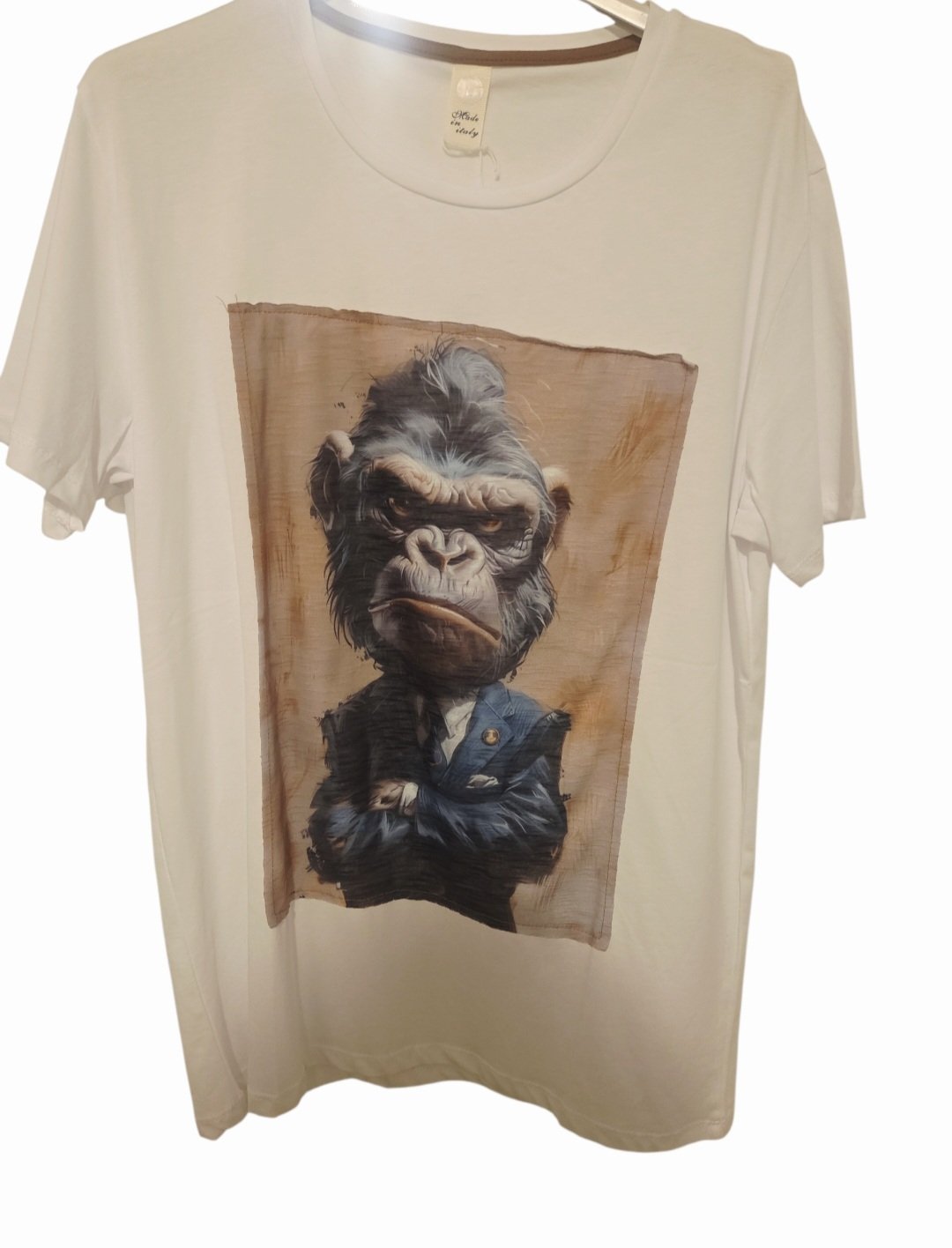 T-shirt Uomo in cotone con stampa Scimmia ,simpatica e briosa.Taglia L Spedizione Gratuita