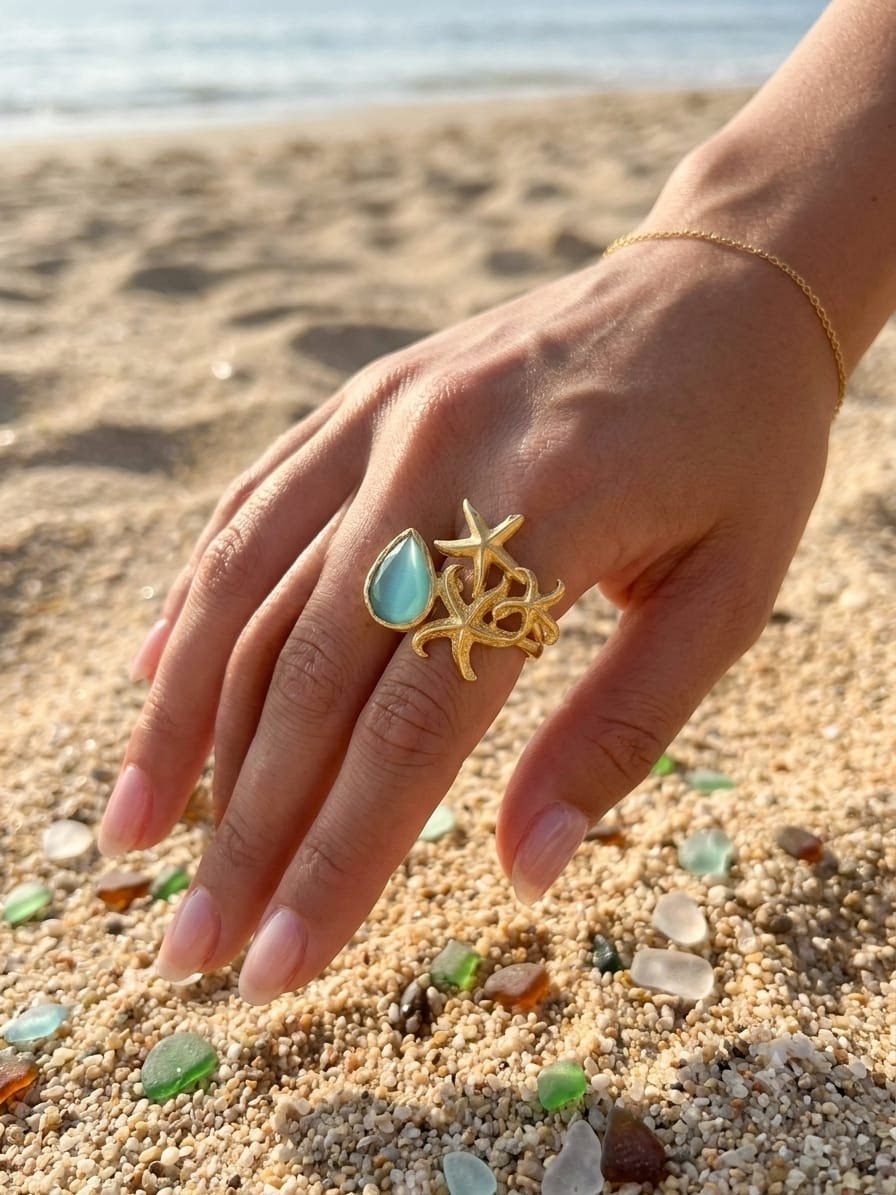 Anelli regolabili realizzati in ottone con stelle marine e pietra occhio di gatto. Colori verde acqua, rosa, acqua marina e neutro. Spedizione Gratuita Anelli regolabili realizzati in ottone con stelle marine e pietra occhio di gatto. Colori verde acqua, rosa, acqua marina e neutro. Spedizione Gratuita