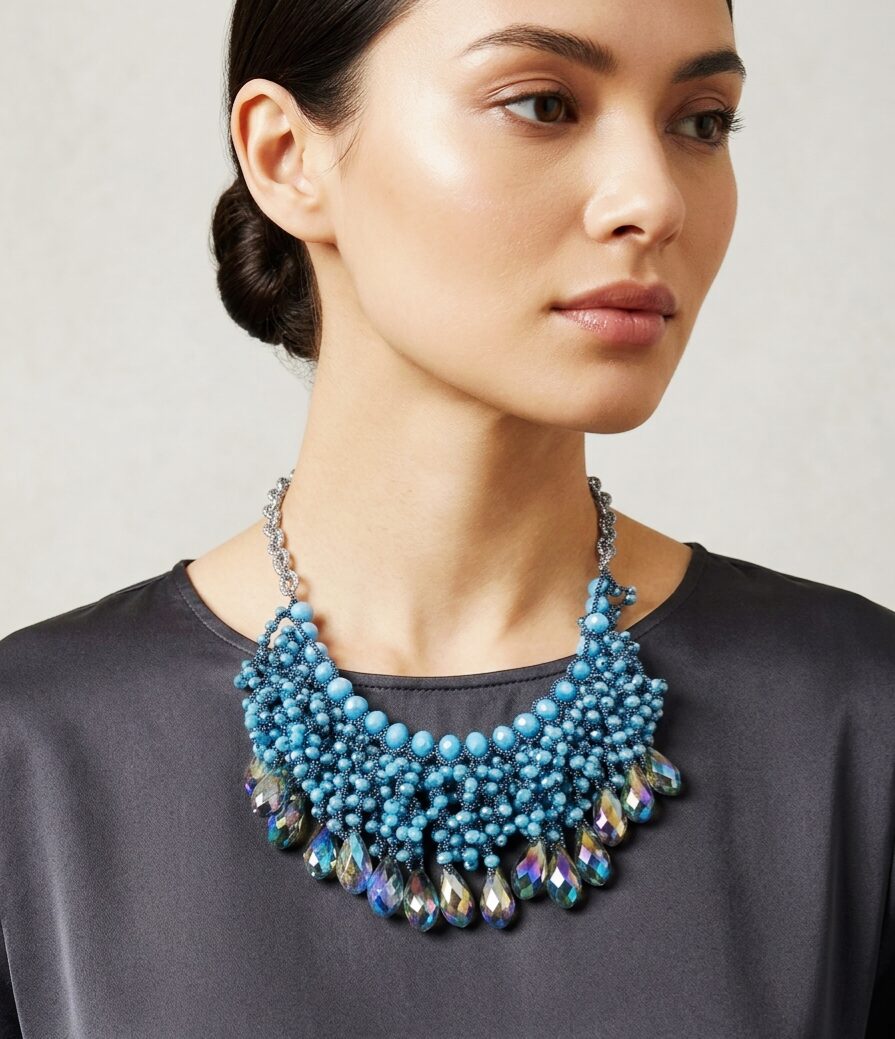 Collana girocollo regolabile realizzata con tessuto e cristalli turchesi. Catena in alluminio satinata argentata
lunghezza 48cm Spedizione Gratuita Collana girocollo regolabile realizzata con tessuto e cristalli turchesi. Catena in alluminio satinata argentata
lunghezza 48cm Spedizione Gratuita