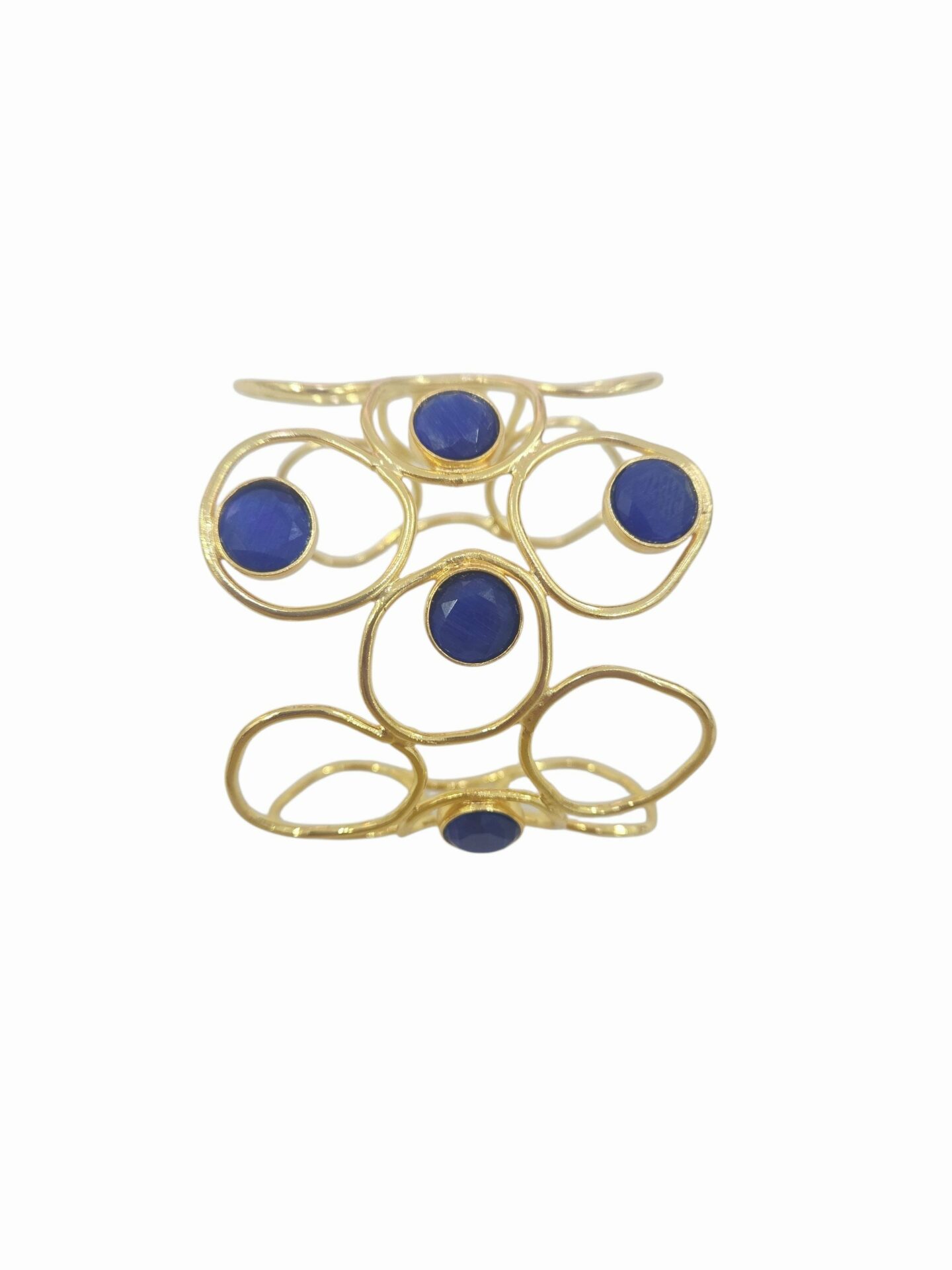 Bracciale ad incastro realizzato su base in ottone con pietre blu occhio di gatto incastonate. Spedizione Gratuita