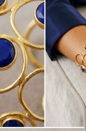 Bracciale ad incastro realizzato su base in ottone con pietre blu occhio di gatto incastonate. Spedizione Gratuita
