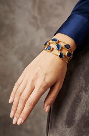 Bracciale ad incastro realizzato in ottone con occhio di gatto incastonato blu e carta da zucchero Spedizione Gratuita