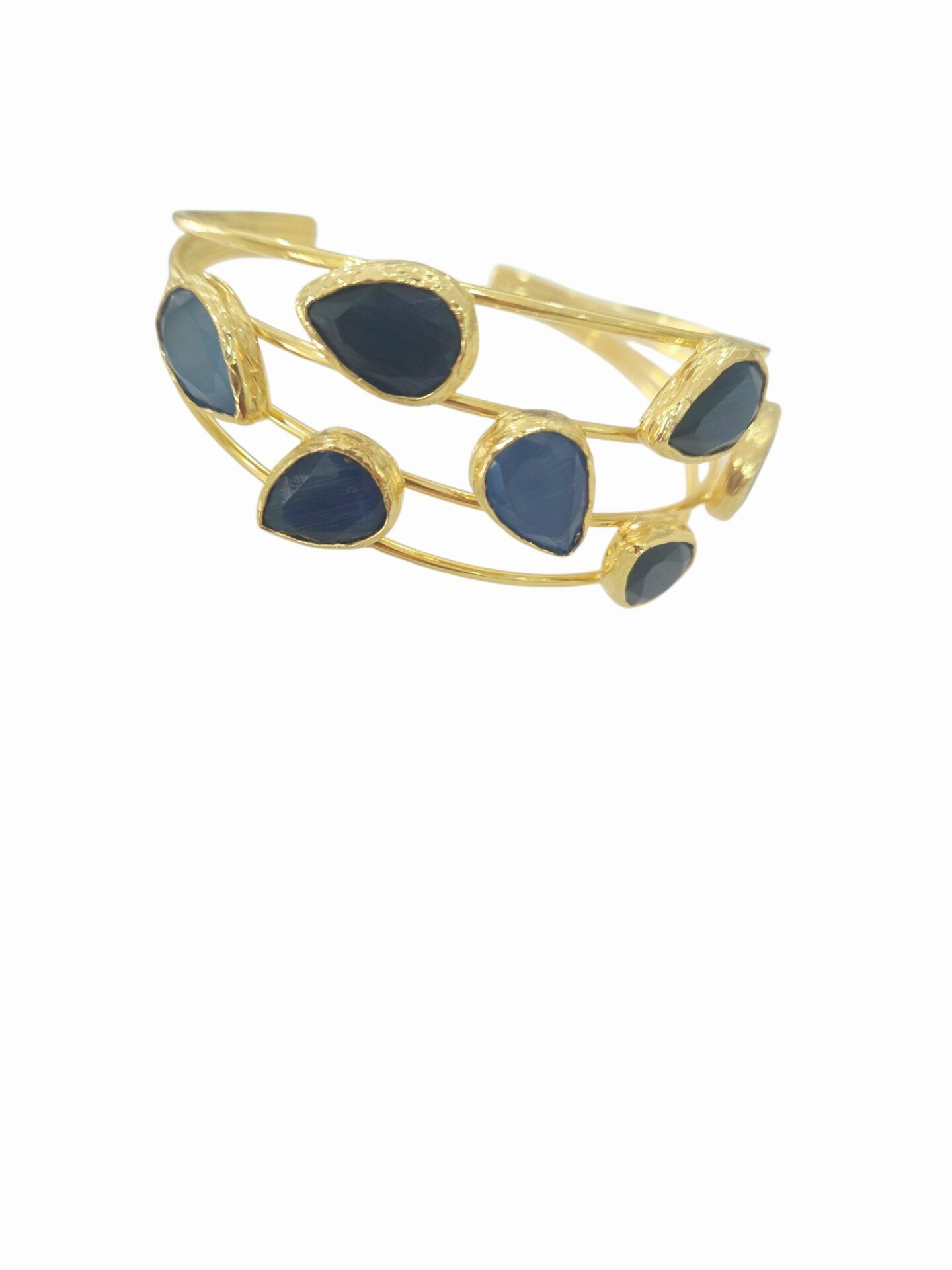 Bracciale ad incastro realizzato in ottone con occhio di gatto incastonato blu e carta da zucchero Spedizione Gratuita