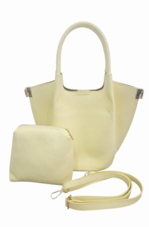 Genuine leather bag, made in Italy, with an internal leather beauty case and shoulder strap, bare interior, magnetic button closure. Yellow color, dimensions H23 W14 L19 Free Shipping Borsa vera pelle, made Italy, dotata di beauty in pelle interno e tracolla,interno nudo,chiusura con bottone magnetico. colore giallomisure H23 B14 L19 Spedizione Gratuita