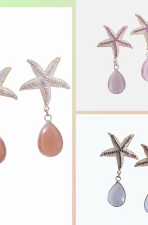 Orecchini realizzati con stelline in ottone con zirconi e goccia occhio di gatto lunghezza 4.5cmpeso 5.2gr Spedizione Gratuita