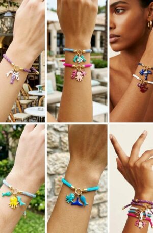 COLORA LA TUA ESTATE con Bracciali in tessuto regolabili con charms marini in acciaio smaltati. Spedizione Gratuita