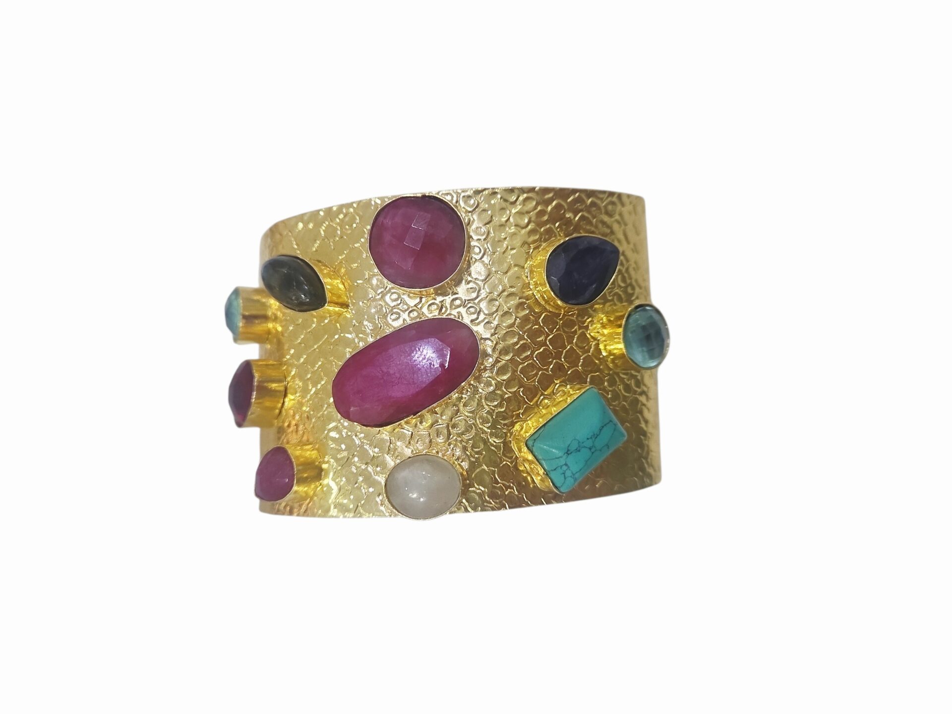 Bracciale ad incastro realizzato in ottone lavorato con pietre miste naturali incastonate Spedizione Gratuita