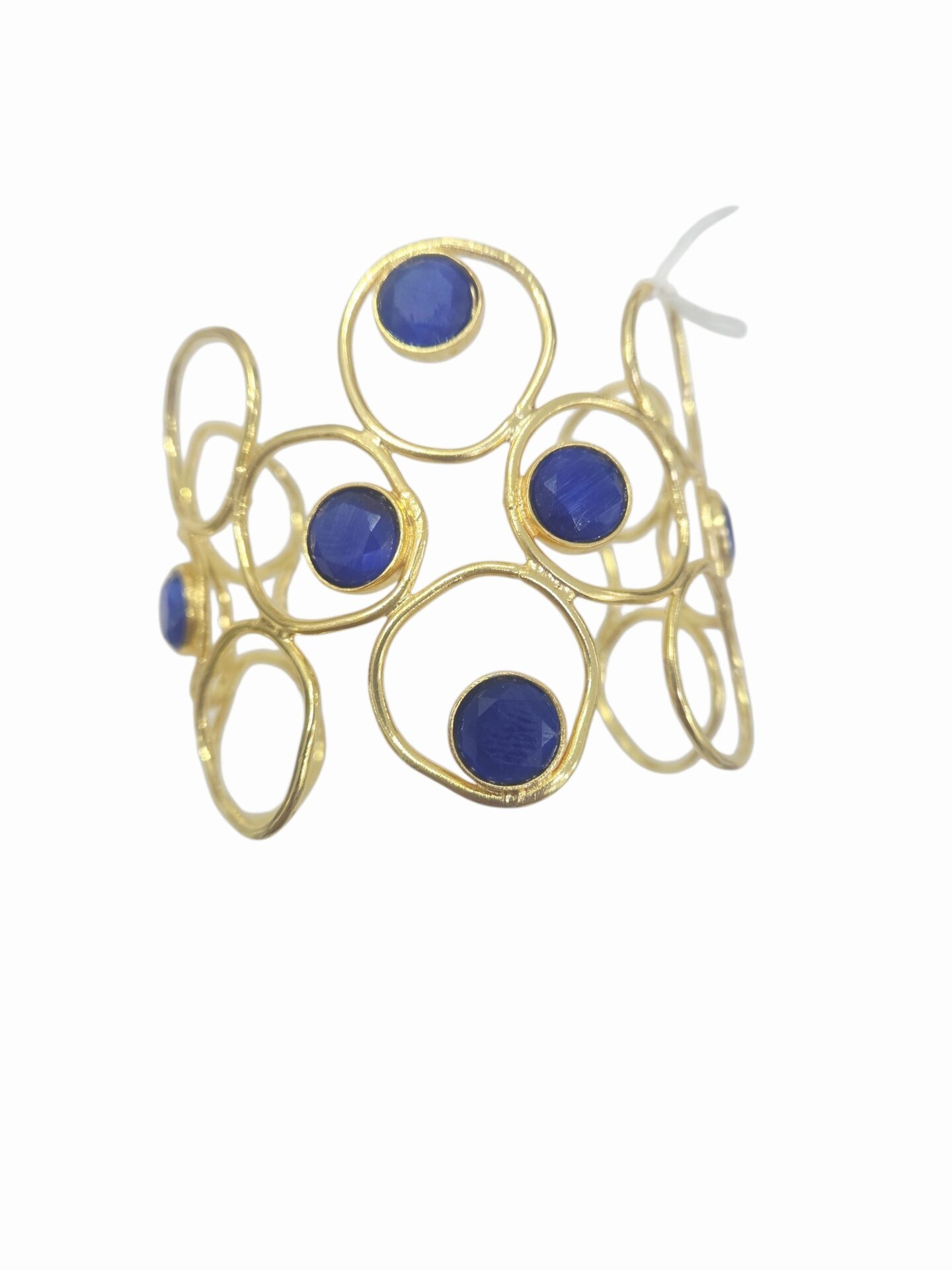 Bracciale ad incastro in ottone con occhio di gatto incastonato blu Spedizione Gratuita