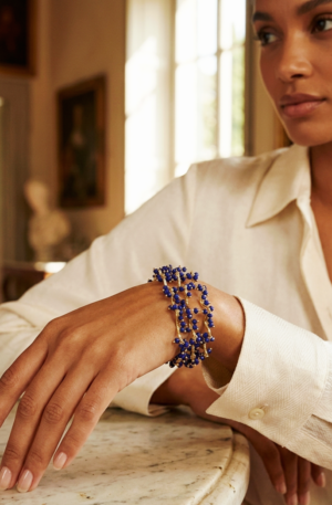 Bracciale in ottone ad incastro con quarzi blu elettrico Spedizione Gratuita