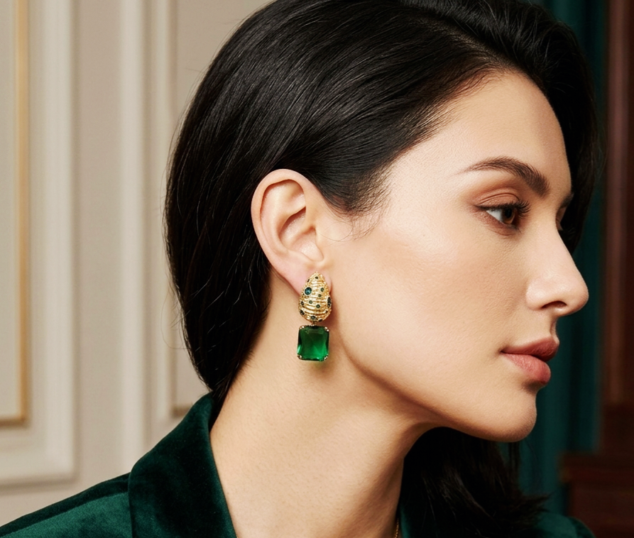 Orecchini realizzati con perno in ottone con zirconi verdi incastonati e quadrato verde in cristallo
lunghezza 3.5cm
peso 9.6gr Spedizione Gratuita Orecchini realizzati con perno in ottone con zirconi verdi incastonati e quadrato verde in cristallo
lunghezza 3.5cm
peso 9.6gr Spedizione Gratuita