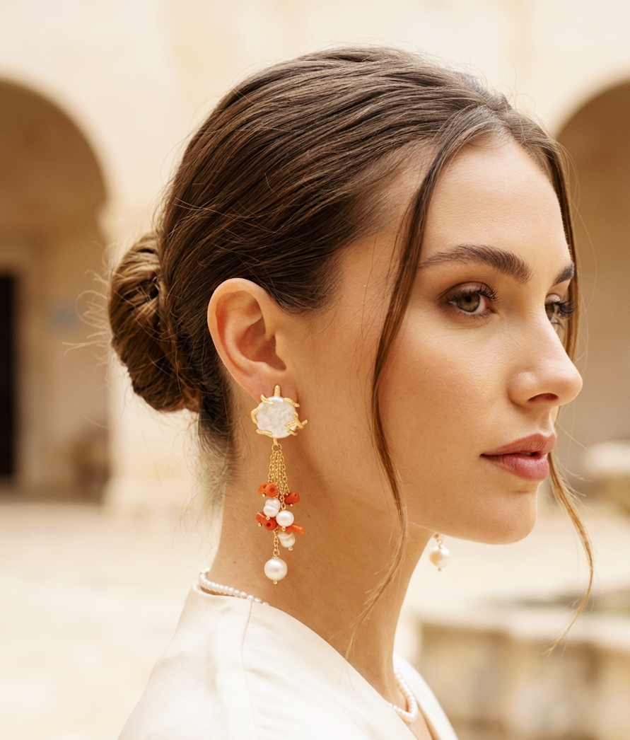 Orecchini realizzati artigianalmente con corallo e perle di fiume varie forme elementi dorati in ottone
lunghezza 7cm
peso 6.4gr Spedizione Gratuita Orecchini realizzati artigianalmente con corallo e perle di fiume varie forme elementi dorati in ottone
lunghezza 7cm
peso 6.4gr Spedizione Gratuita