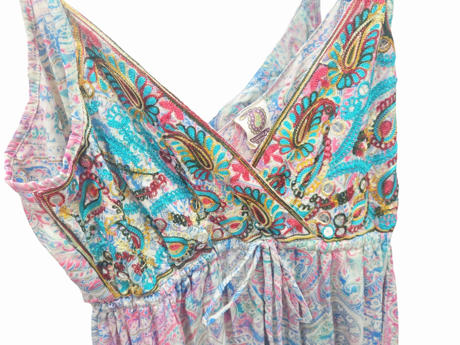 Abito lungo  multicolor 100%seta con specchietti, bratelline regolabili e laccetto sotto il seno da stringere,fresco e leggero Spedizione Gratuita
