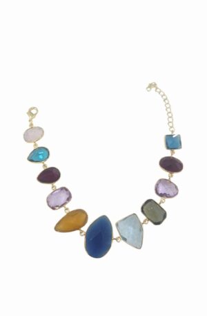Bracciale regolabile realizzato con quarzi multicolore e forme irregolari contornate da ottone 
lunghezza 23.5cm Spedizione Gratuita