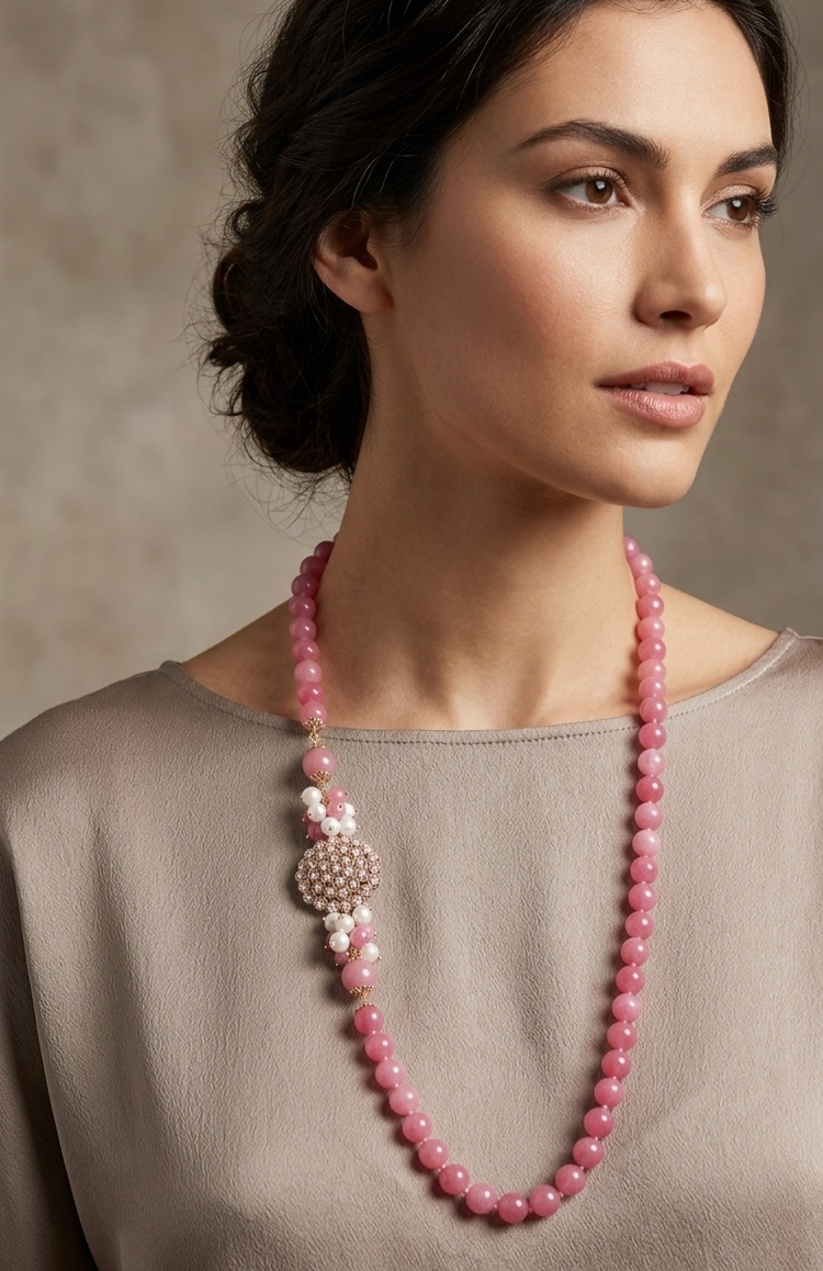 Long necklace made of jade and side with river pearls, quartz on a brass base, length 82cm Free shipping Collana lunga lunga realizzata con giada e laterale con perle di fiume, quarzi su base in ottone lunghezza 82cm Spedizione Gratuita