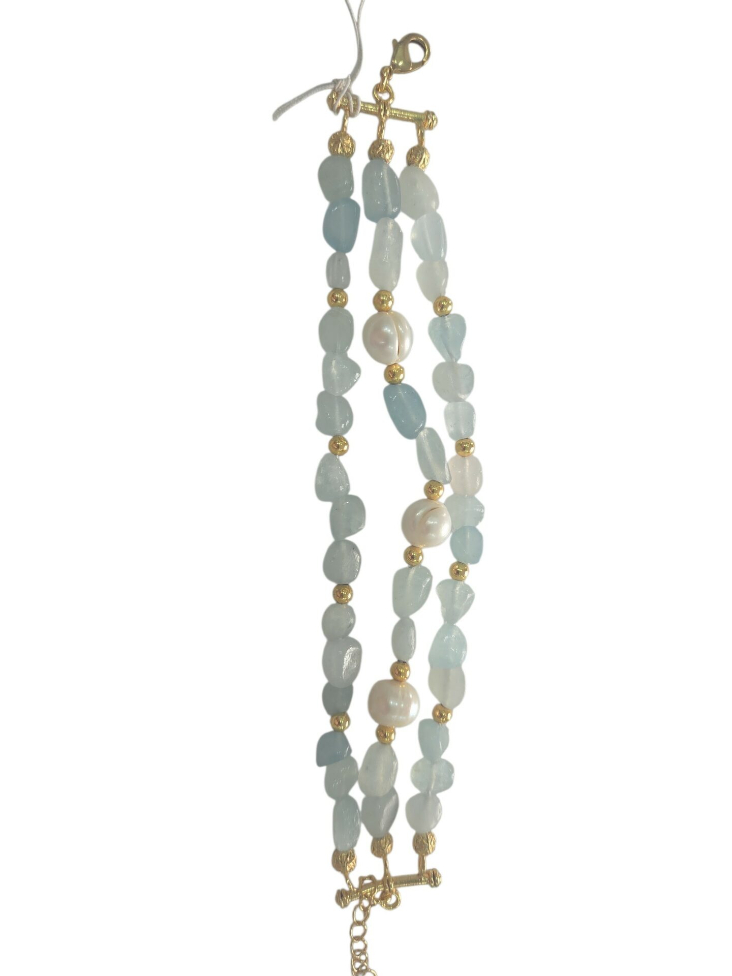 Bracciale realizzato con 3 fili di calcedonio, perle di fiume ed ematite.lumghezza regolabile 21cm Spedizione Gratuita