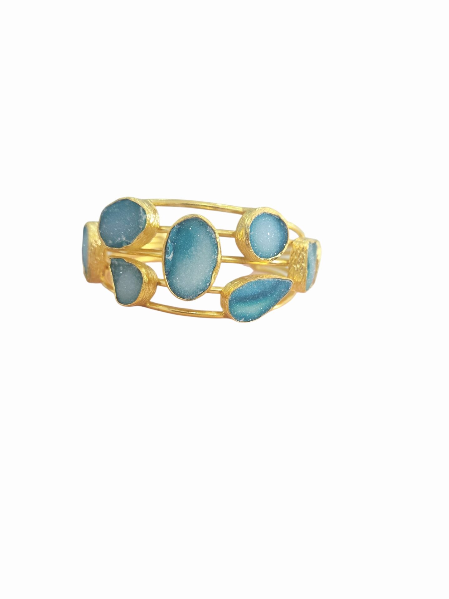 Bracciale ad incastro in ottone realizzato con più pietre druzy di varie forme Spedizione Gratuita