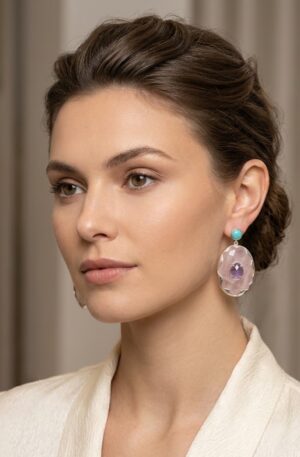 Orecchini realizzati con quarzo rosa,ametista e perno in amazzonite con ago e farfalla contornati da ottone
lunghezza 4cm
peso 13.2gr Spedizione Gratuita