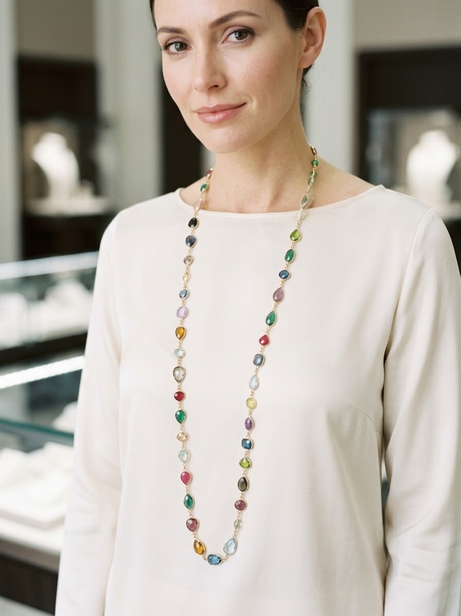Collana lunga realizzata con quarzi multicolore contornati da ottone in varie forme possibilità di farla doppio giro.
lunghezza 1m Spedizione Gratuita Collana lunga realizzata con quarzi multicolore contornati da ottone in varie forme possibilità di farla doppio giro.
lunghezza 1m Spedizione Gratuita