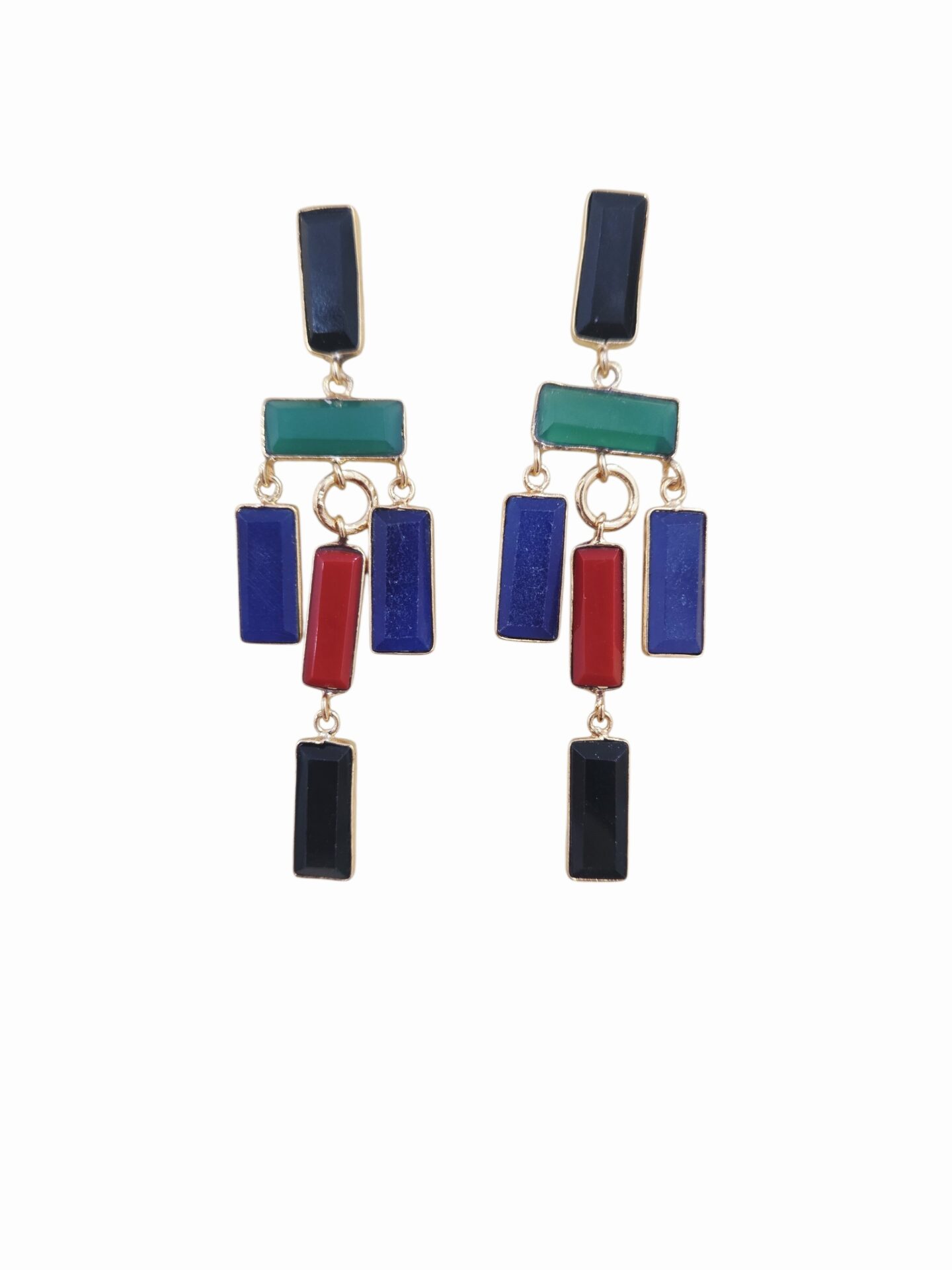 Orecchini realizzati con pietre naturali multicolore circondate da ottone 
Lunghezza 7cm
Peso 6.8gr Spedizione Gratuita