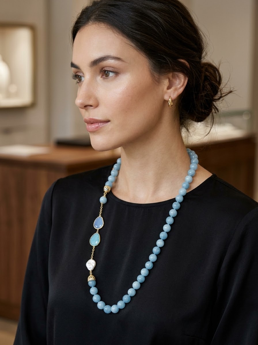 Collana lunga realizzata con calcedonio,perla di fiume piatta ed occhio di gatto.
lunghezza 78 cm Spedizione Gratuita Collana lunga realizzata con calcedonio,perla di fiume piatta ed occhio di gatto.
lunghezza 78 cm Spedizione Gratuita