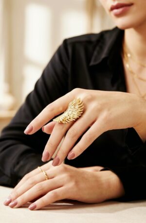 Anello regolabile ala di angelo dorata in ottone Spedizione Gratuita
